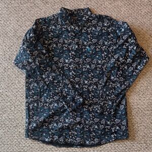 Ariat Men's Black and Teal Patterned Shirt